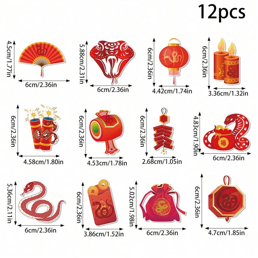 12Pcs 2025 Chinese Year Of Snake Cupcake Toppers Picks Blessing Snake