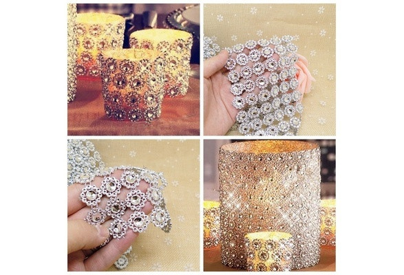 16 Rows Diamond Flower Mesh Wrap Crystal Rhinestone Sparkle Ribbon For