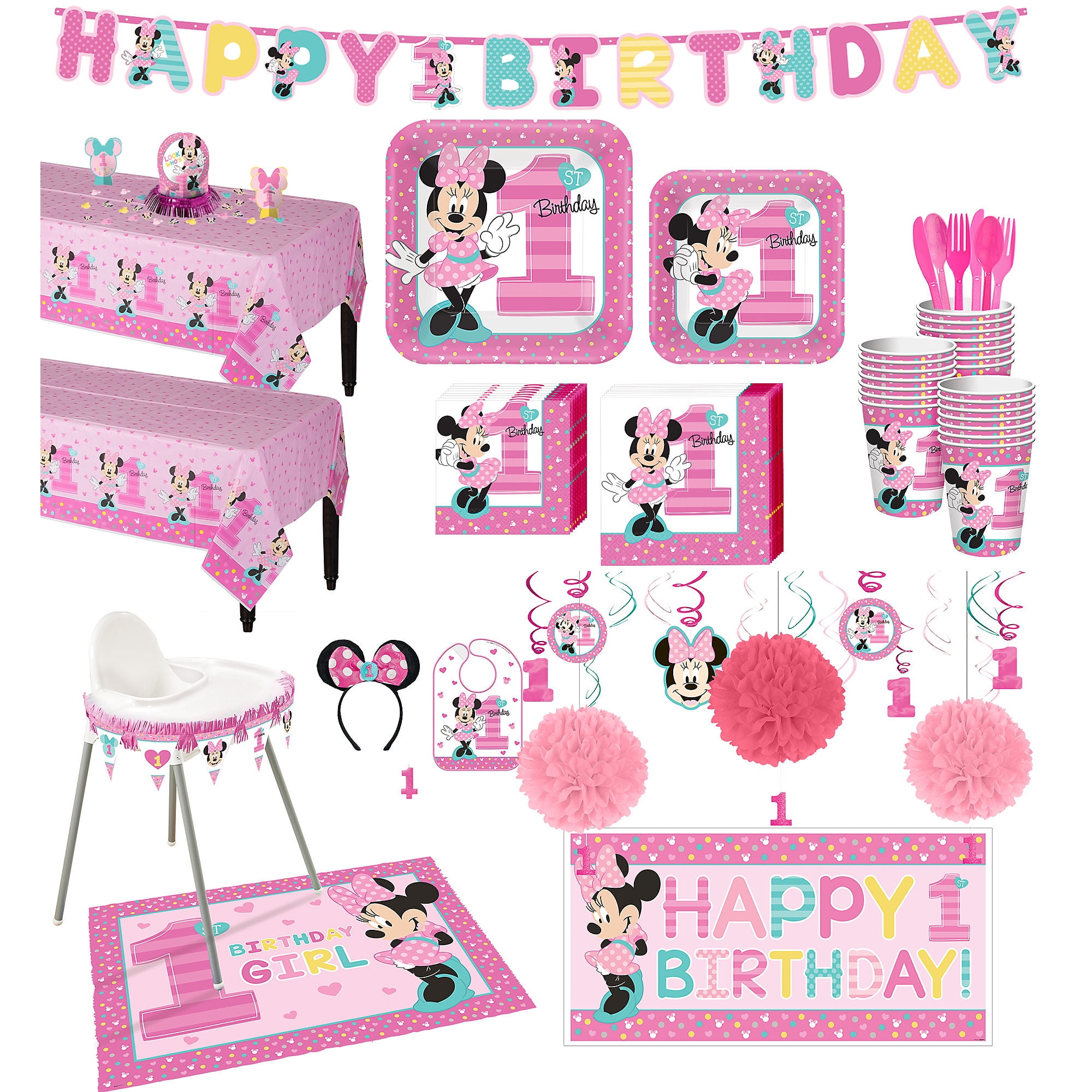 1St Birthday Minnie Mouse Deluxe Party Kit For 32 Guests 1St Birthday