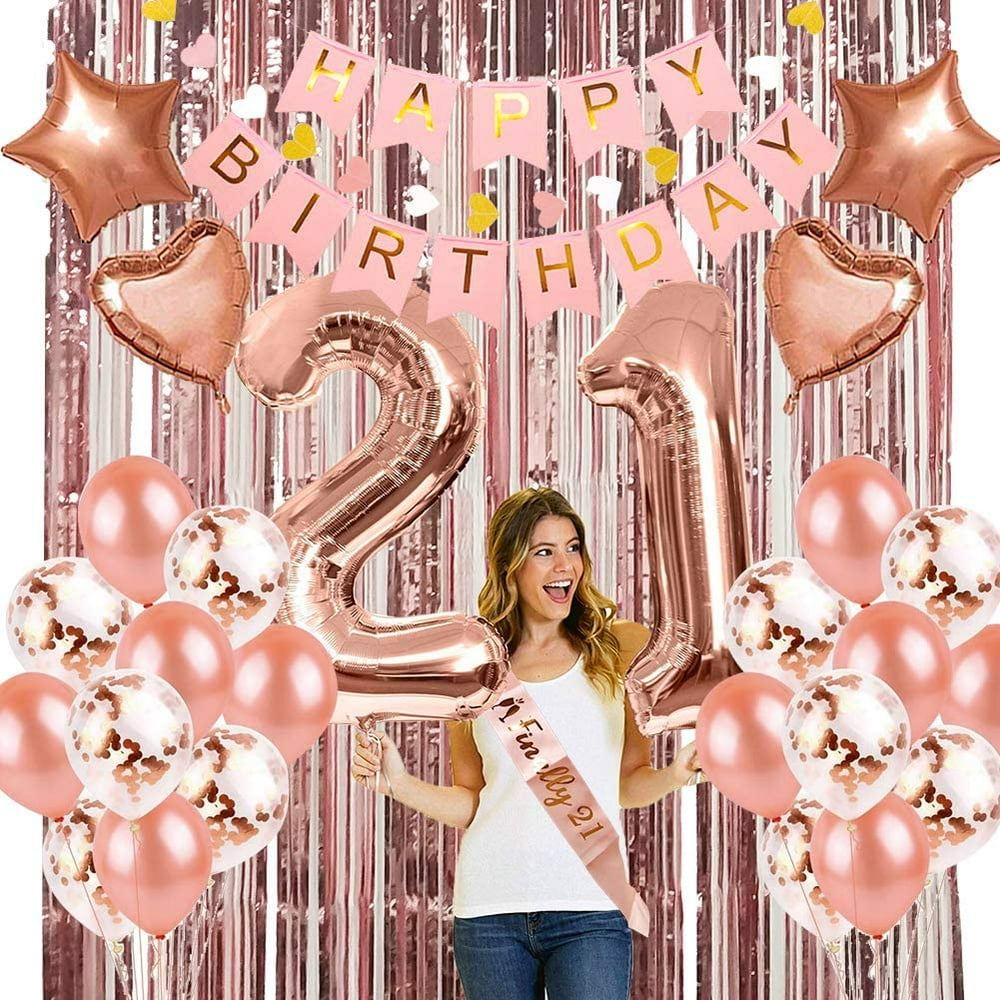 21St Birthday Decorations Rose Gold Twenty First Party Supplies Finally 21 Birthday Sash Gift