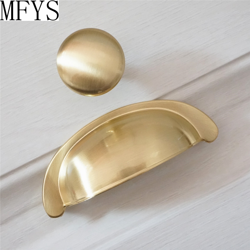 3 Brushed Brass Gold Drawer Knobs Pull Handles Cup Bin Shell Pull