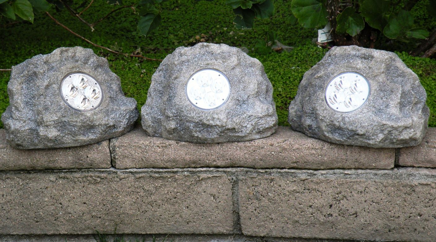 3 Solar Powered Landscaping Rocks Grey Or Sandstone