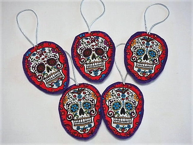 5 Sugar Skull Ornaments Mexican Sugar Skulls Gift Dia De Los Etsy