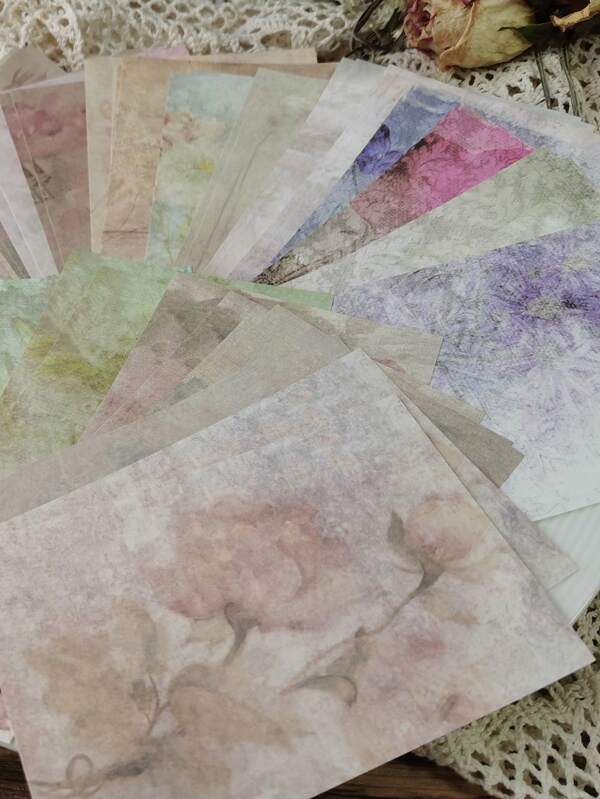 60Pcs Flower Pattern Material Paper Vintage Multi Purpose Decorative