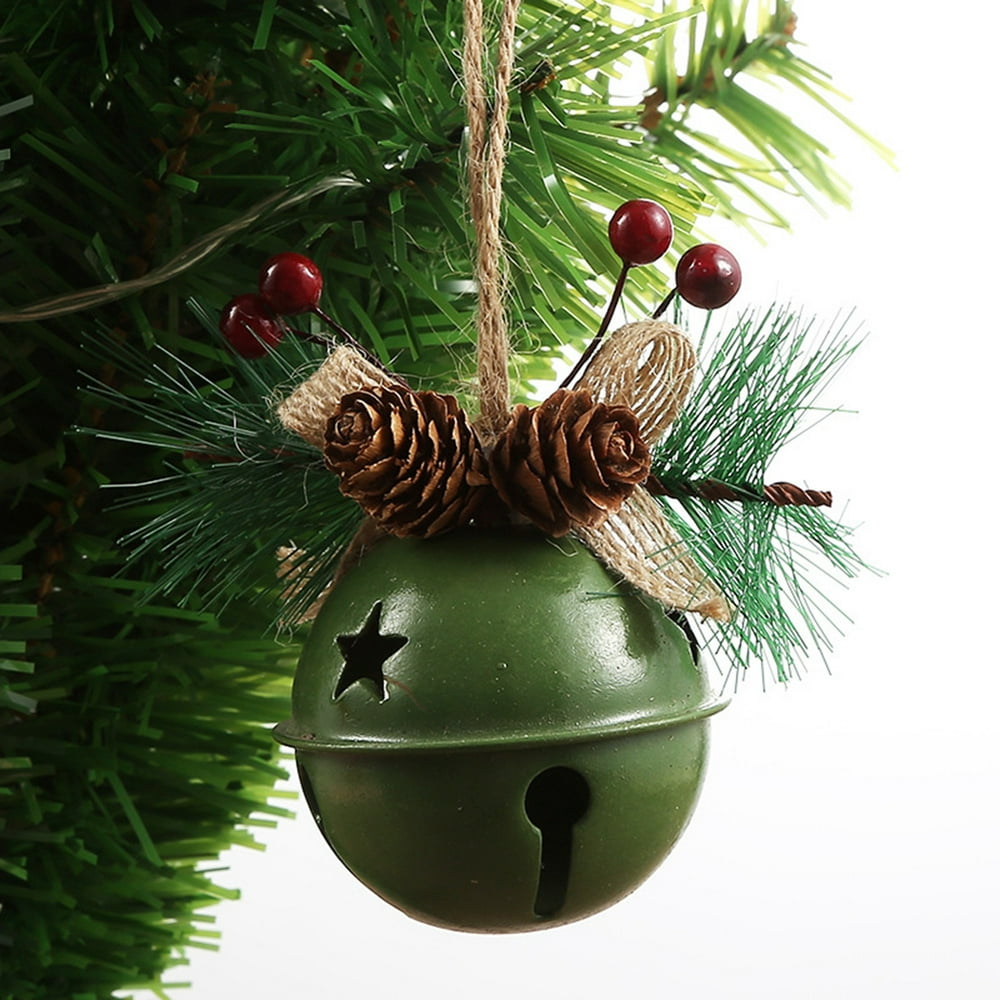 A Door Handle Decorated With Bells And Christmas Decorations Hanging