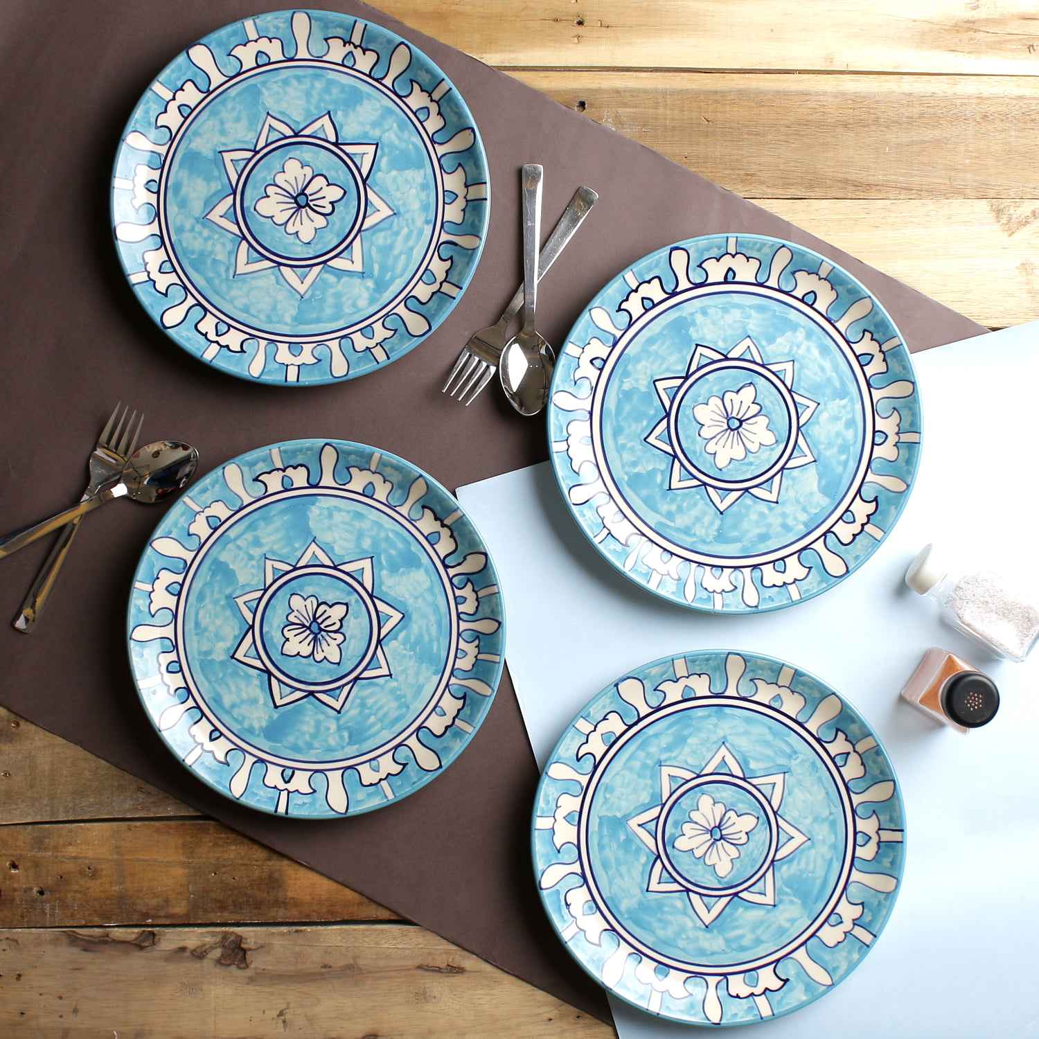 Blue Hand Painted 10 Inch Ceramic Dinner Plates Set Of 4 Buy Online