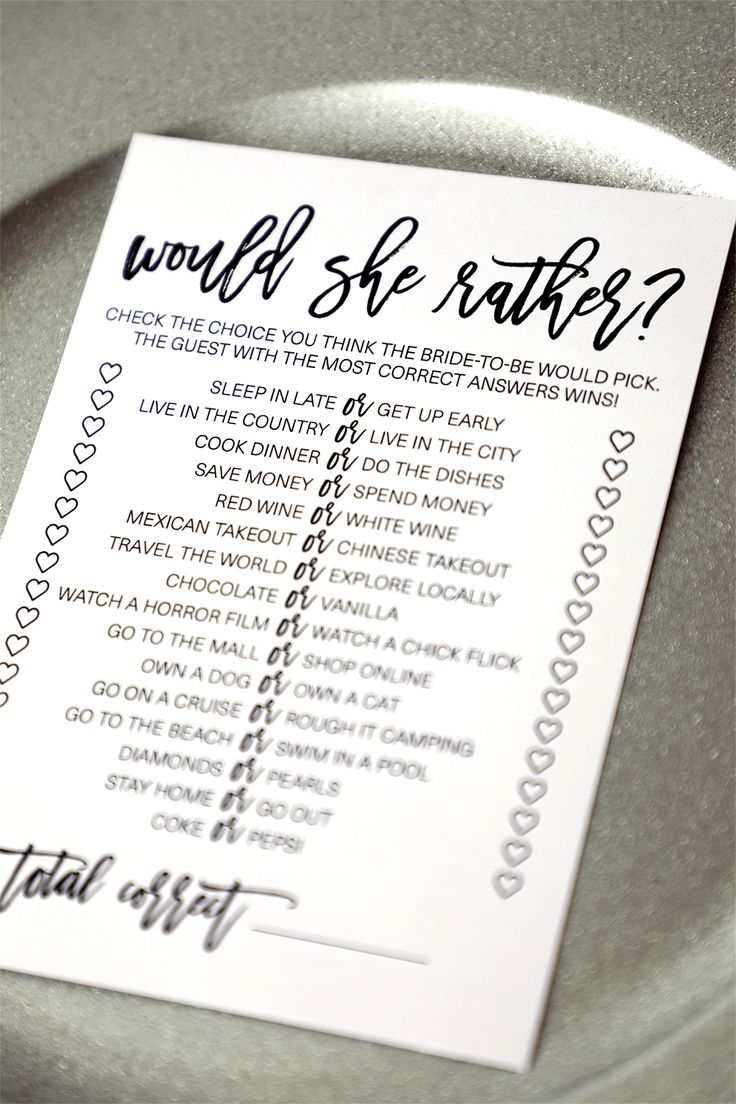 Bridal Shower Game Would She Rather Bridal Shower Games Gold Confetti