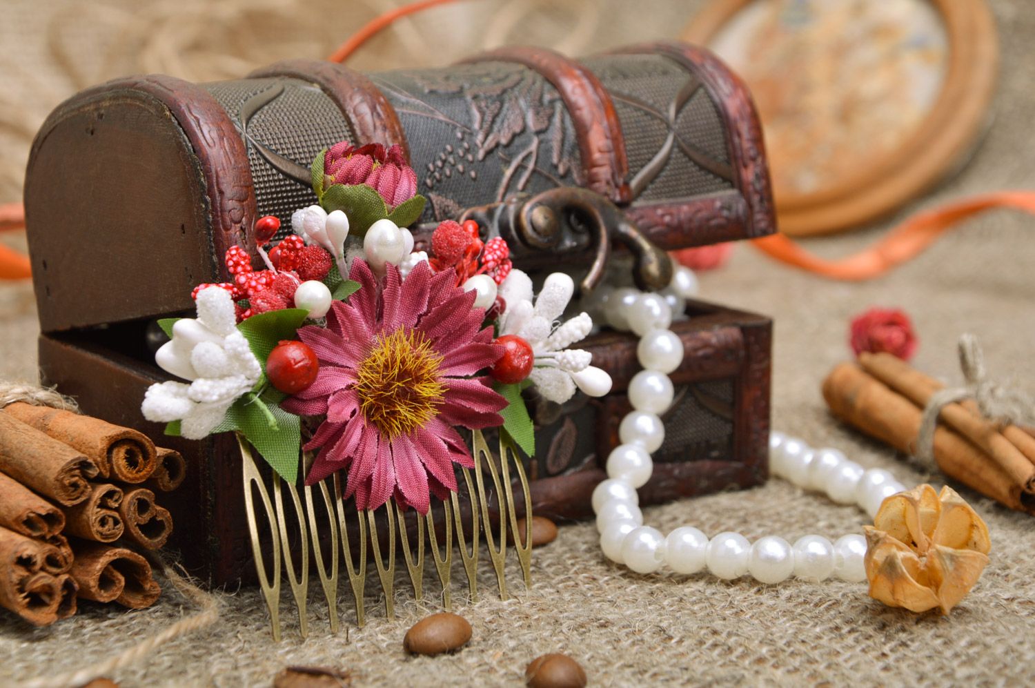 Buy Handmade Decorative Metal Hair Comb With Beautiful Pink Floral