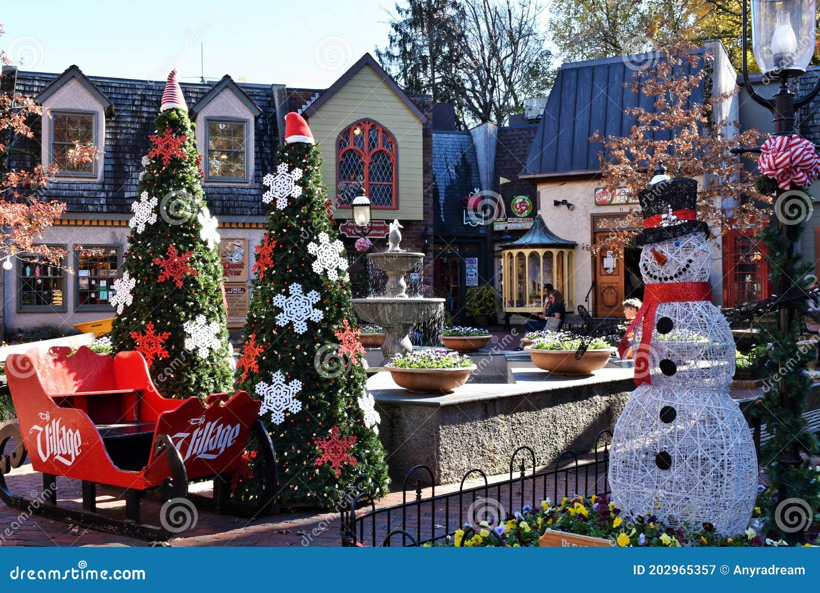 Christmas Decorations Of The Shops In Shopping Area In The Village In Downtown Gatlinburg