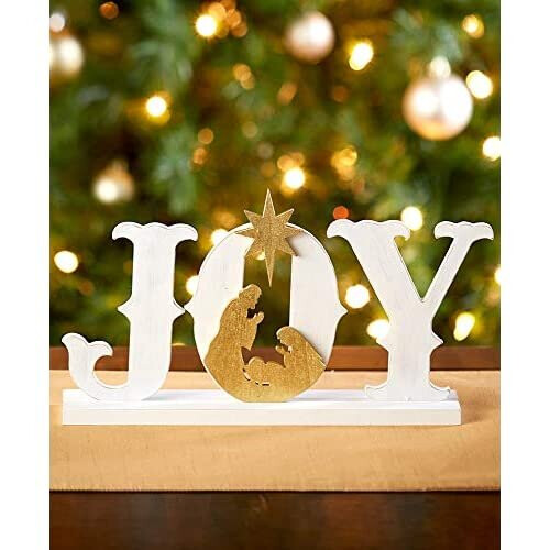 Christmas Decorations Tabletop Set Signs White Joy And Cross Holy Night