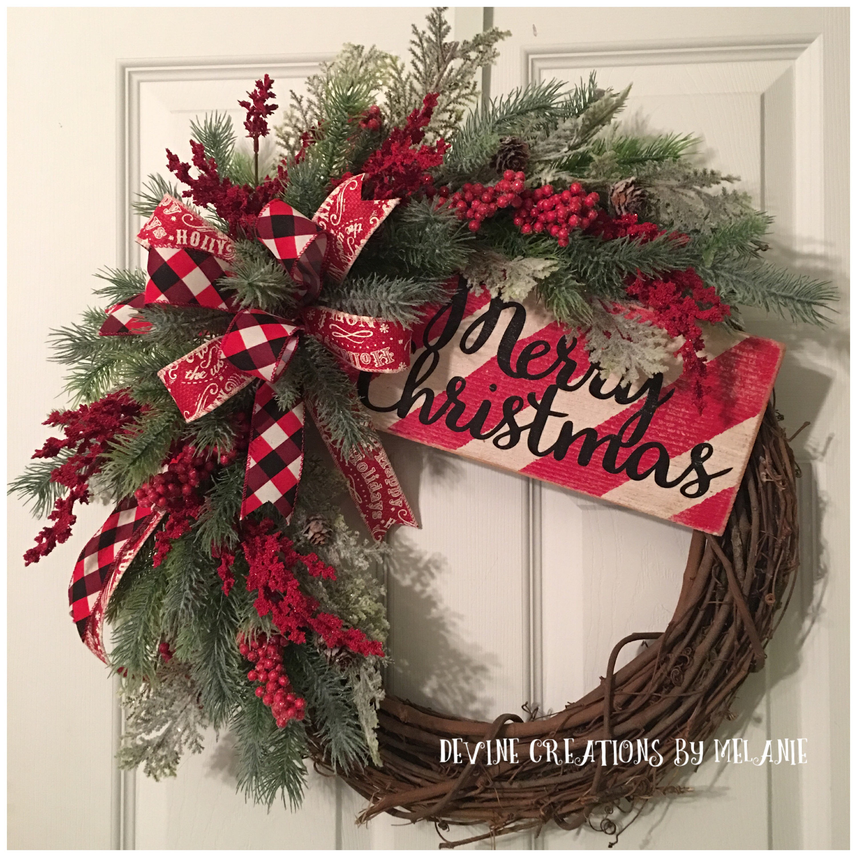 Christmas Grapevine Wreath With Lighted Sign Merry Christmas Etsy