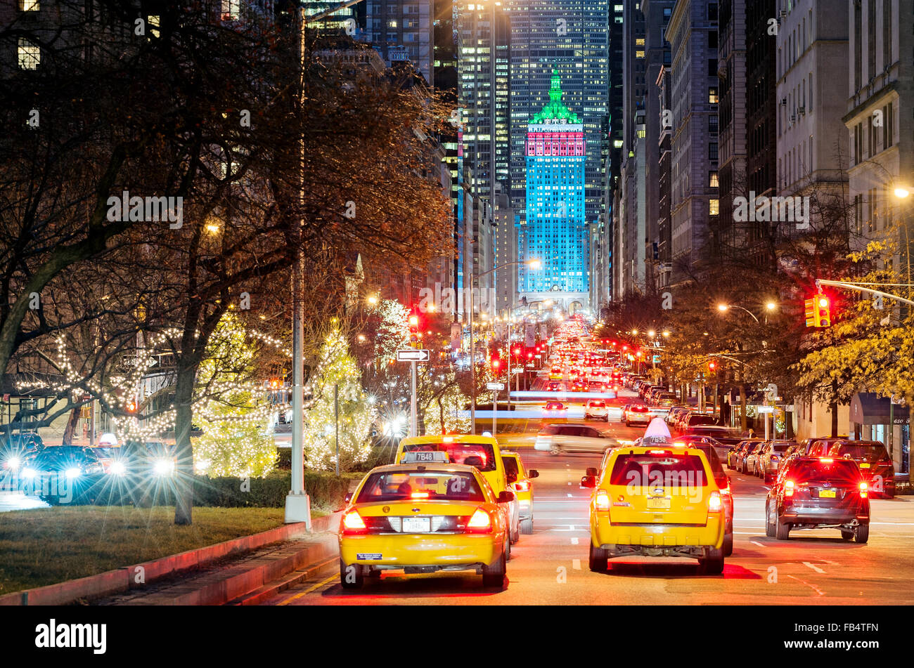 Christmas New York Park Avenue Decorations New York City Christmas Lights Trees Traffic Stock