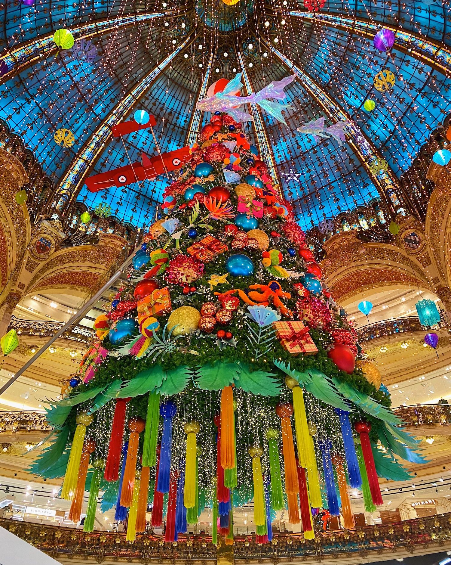 Christmas Tree At Galeries Lafayette In Paris And Christmas Decorations