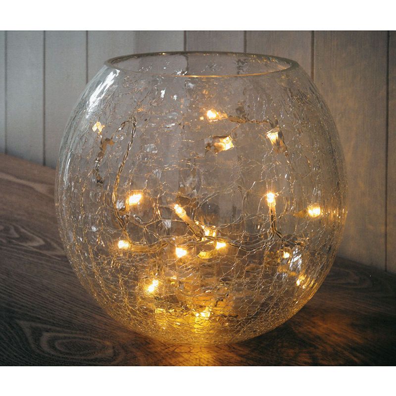 Crackle Glass Bowl With 20 Warm White Battery Operated Led Lights Ebay Glass Bowl Decor