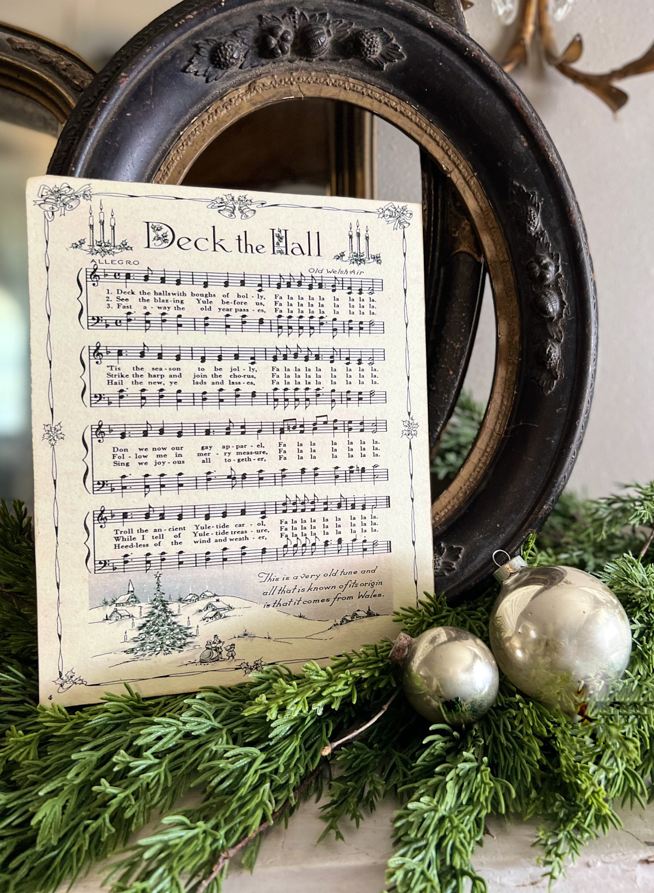 Deck The Halls Sign Wood Vintage Sheet Music Carol Christmas Decor