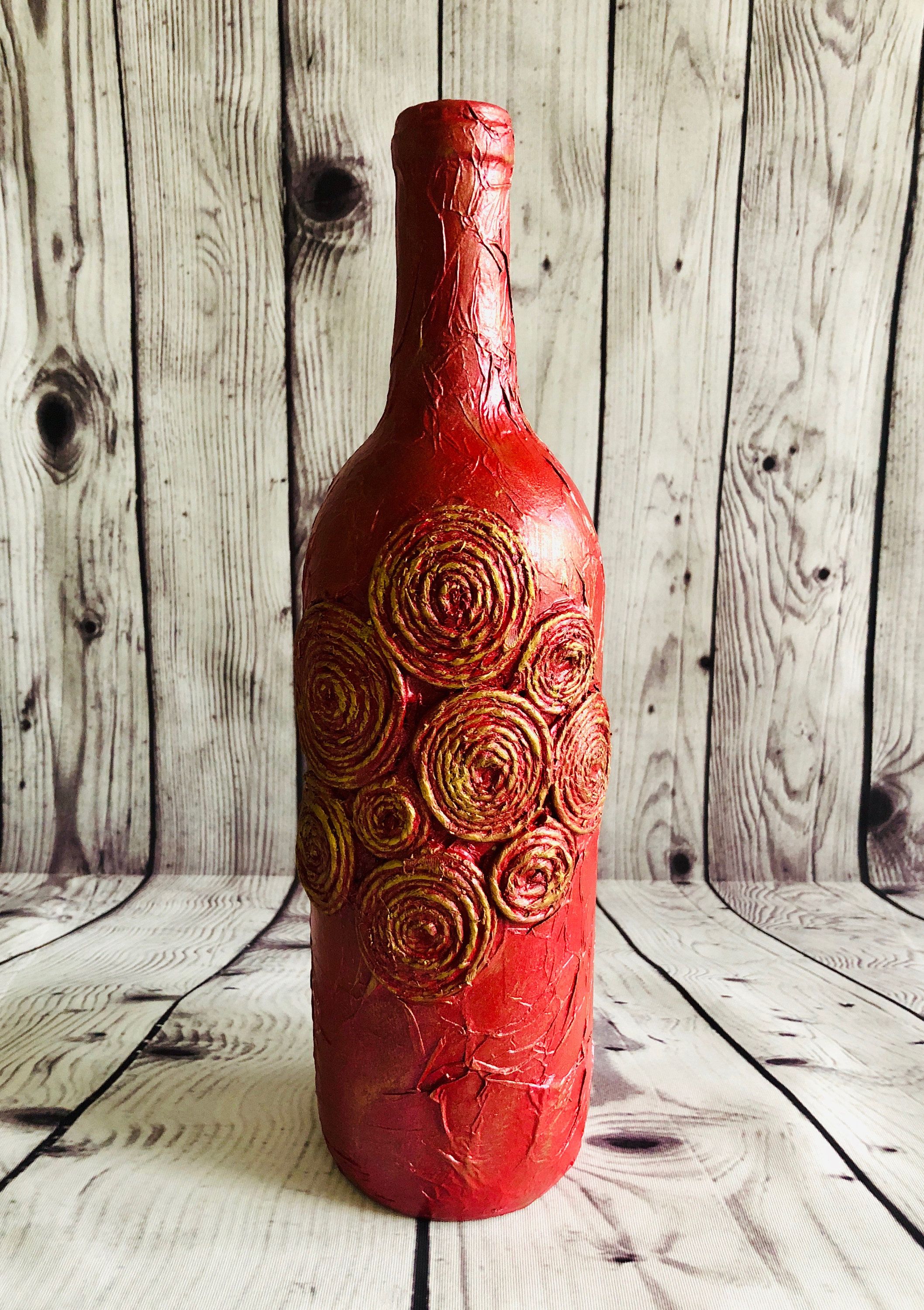 Decorated Bottle Wine Glass Bottle Decoupage Bottle Vintage Etsy Bottles Decoration Wine