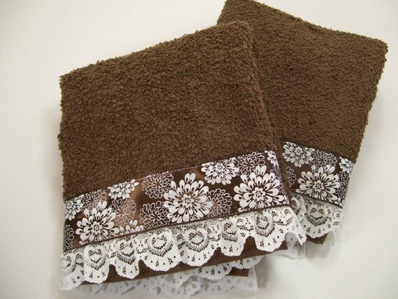 Decorative Hand Towels Set Of 2 Embellished With Lace Towels Etsy