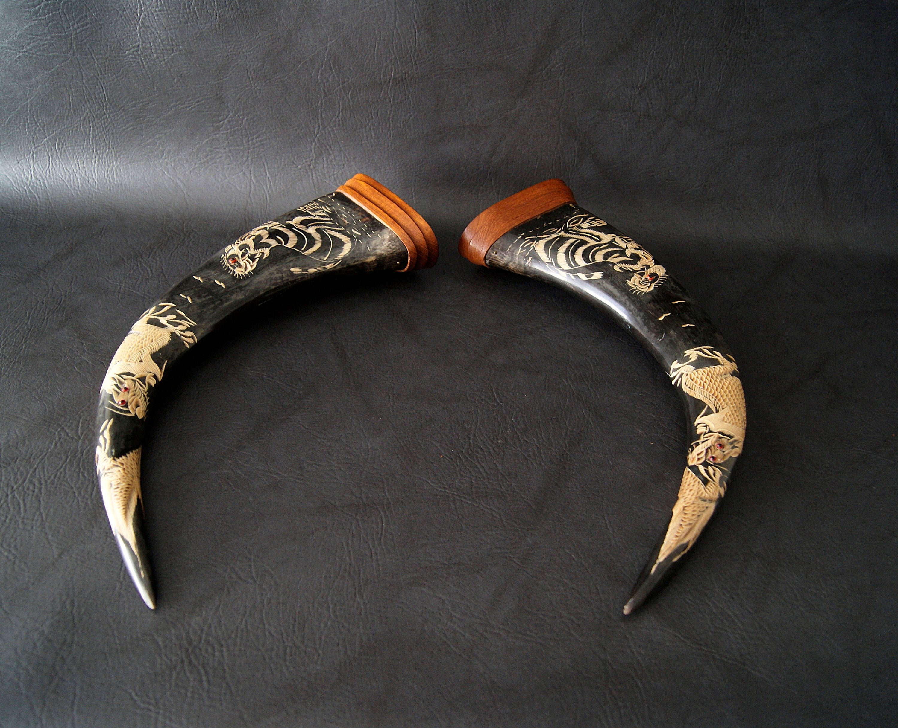 Decorative Horns With Asian Carved Pictures Long Horns Etsy