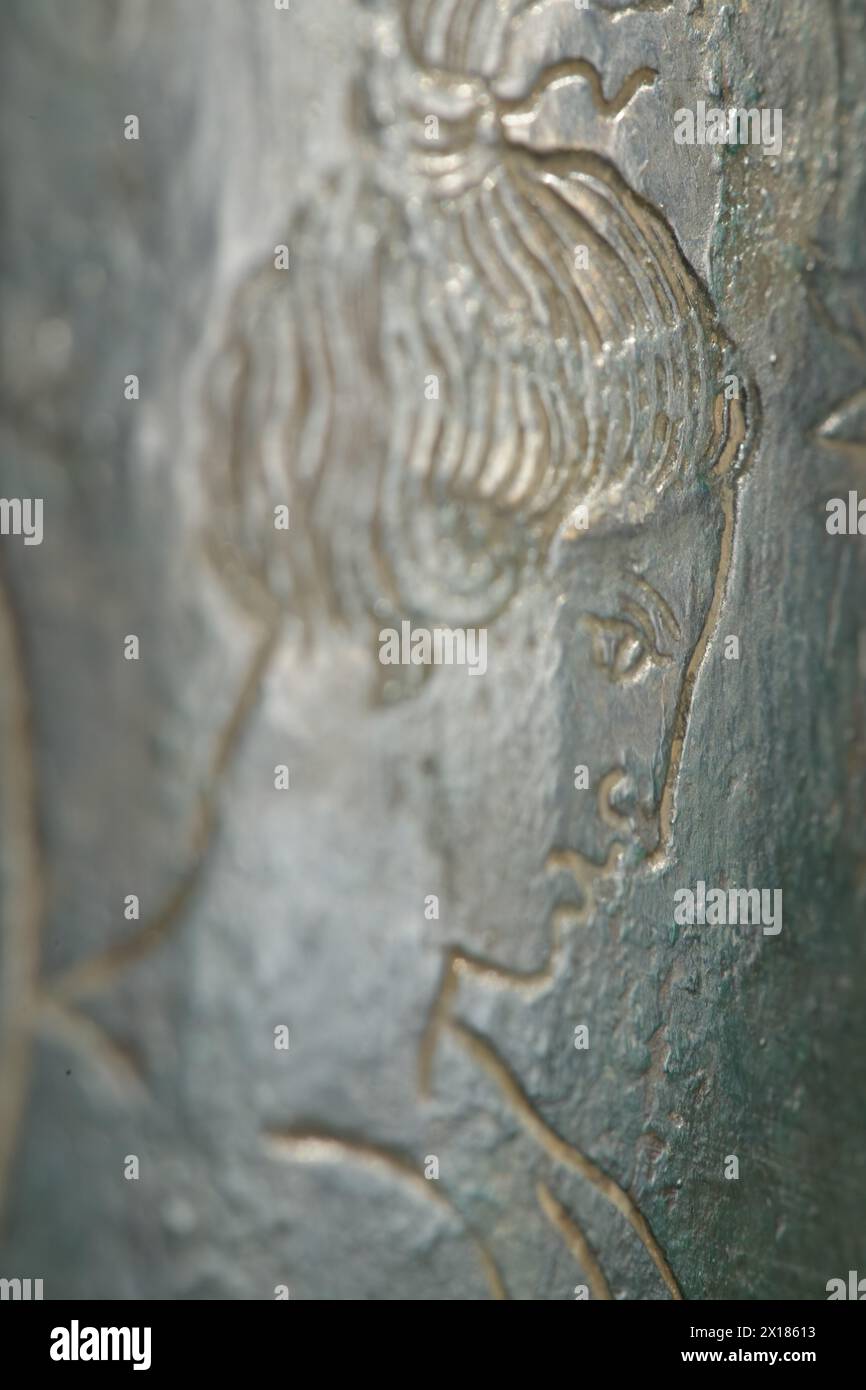 Detail Of Engraving On An Etruscan Bronze Vessel With A Female Face Stock Image Image Of