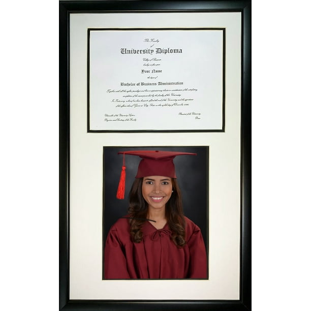 Double Diploma Document Certificate Reverse Openings Wood Black And White Picture Frame For Two