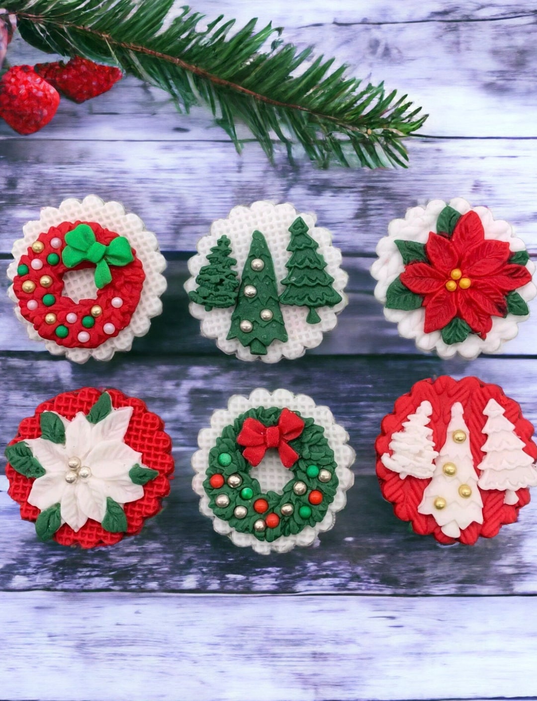 Edible Fondant Christmas Cake Decorations Cupcake Toppers Etsy Uk