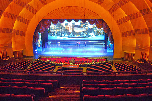 Festive Christmas Decorations In Front Of Radio City Music Hall In New