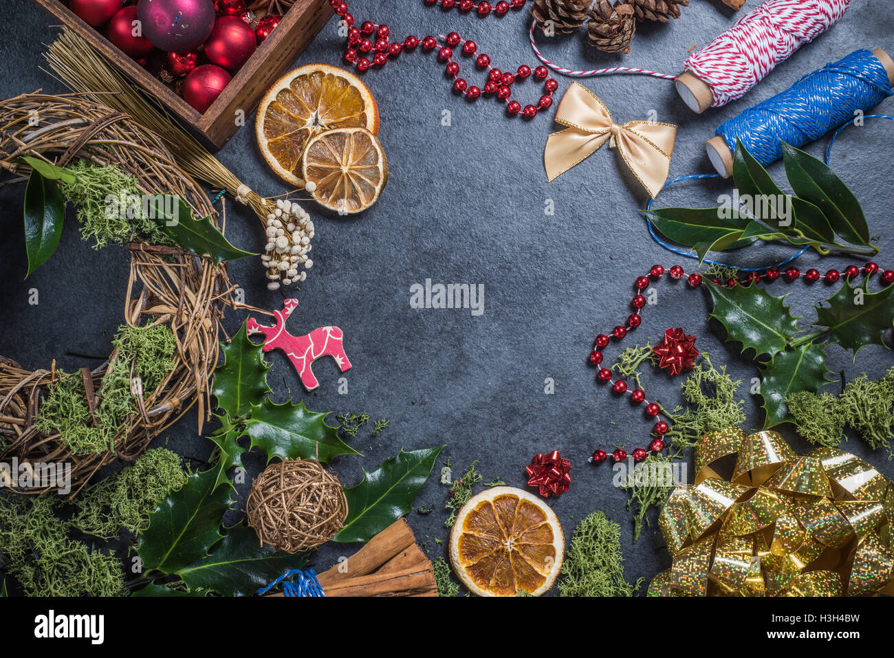 Festive Home Decor For Christmas Making Garland Stock Photo Alamy