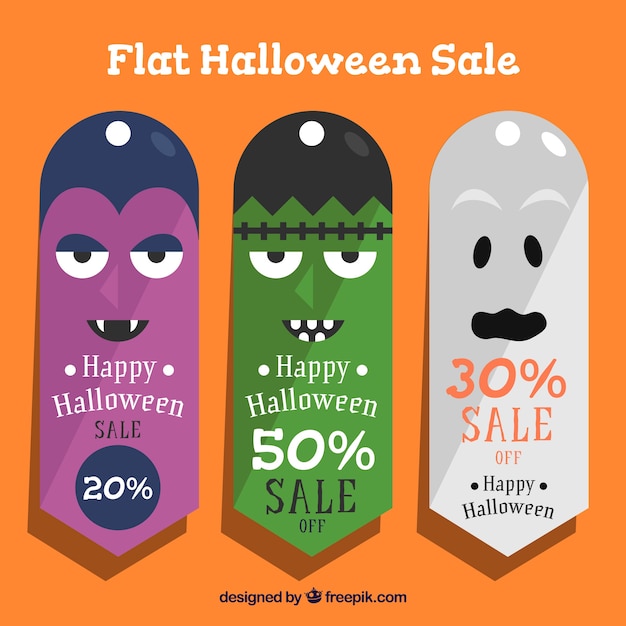 Free Vector Halloween Sales Labels With Characters