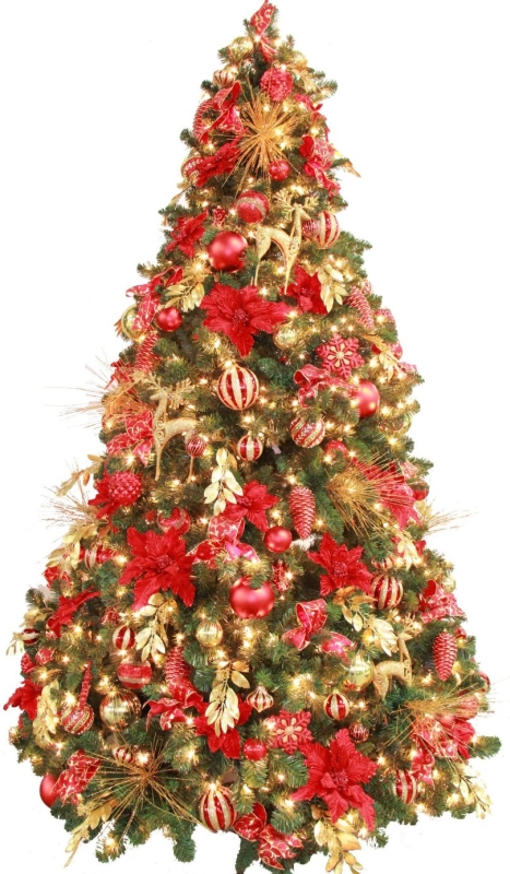 Fully Decorated Red Gold Pre Lit 7 5Ft Christmas Tree Christmas