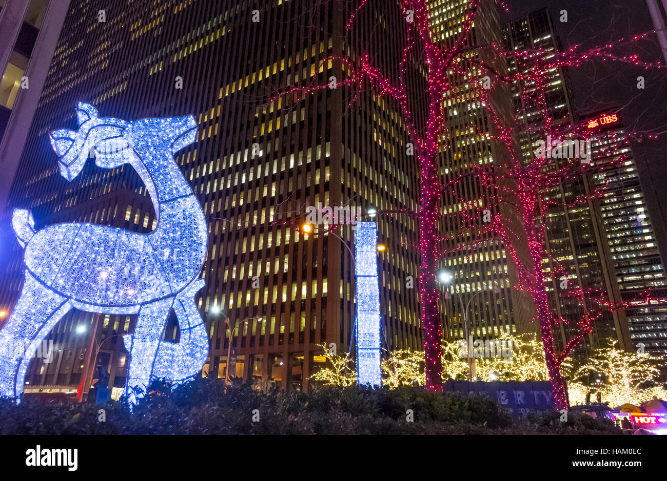 Giant Reindeer And Christmas Decorations On Sixth Avenue In New York