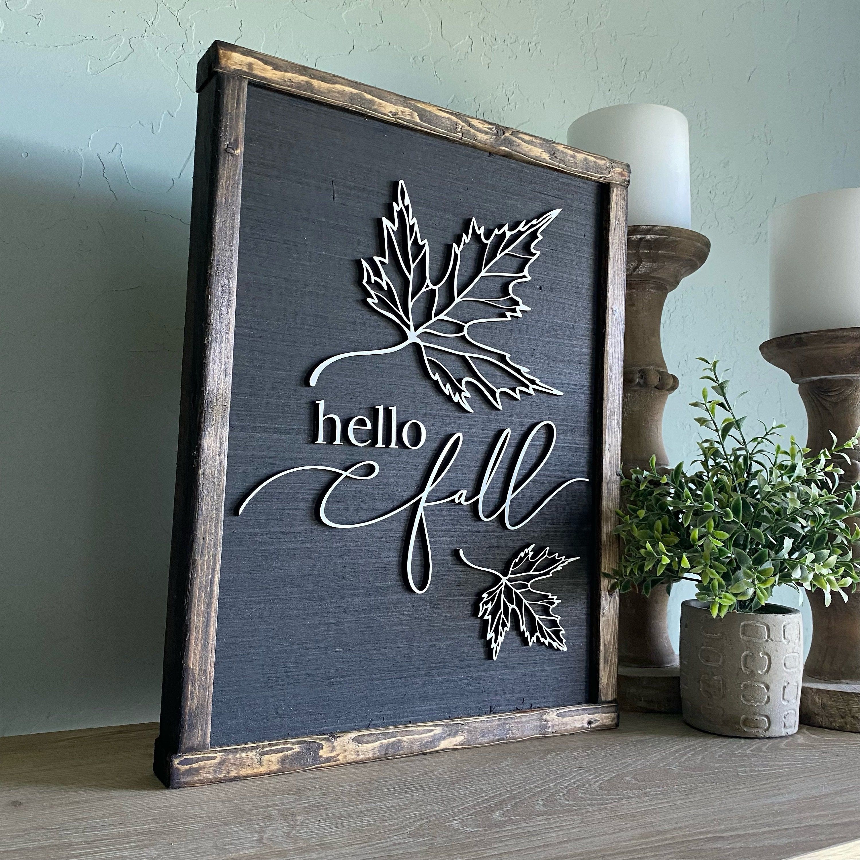 Hello Fall Rustic Wooden Sign Fall Decor Birthday Gift For Her Pumpkin Spice Lover Gift