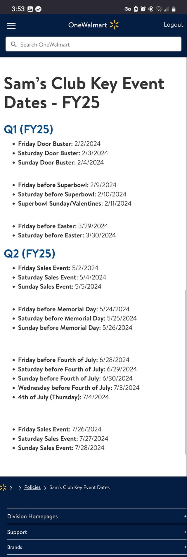 Key Event Dates For The Remainder Of The Year R Samsclub