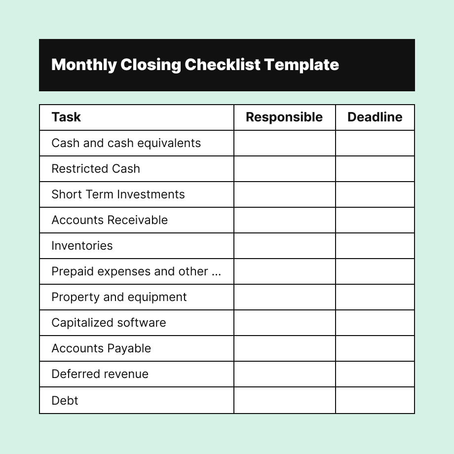 Month End Closing Checklist Template