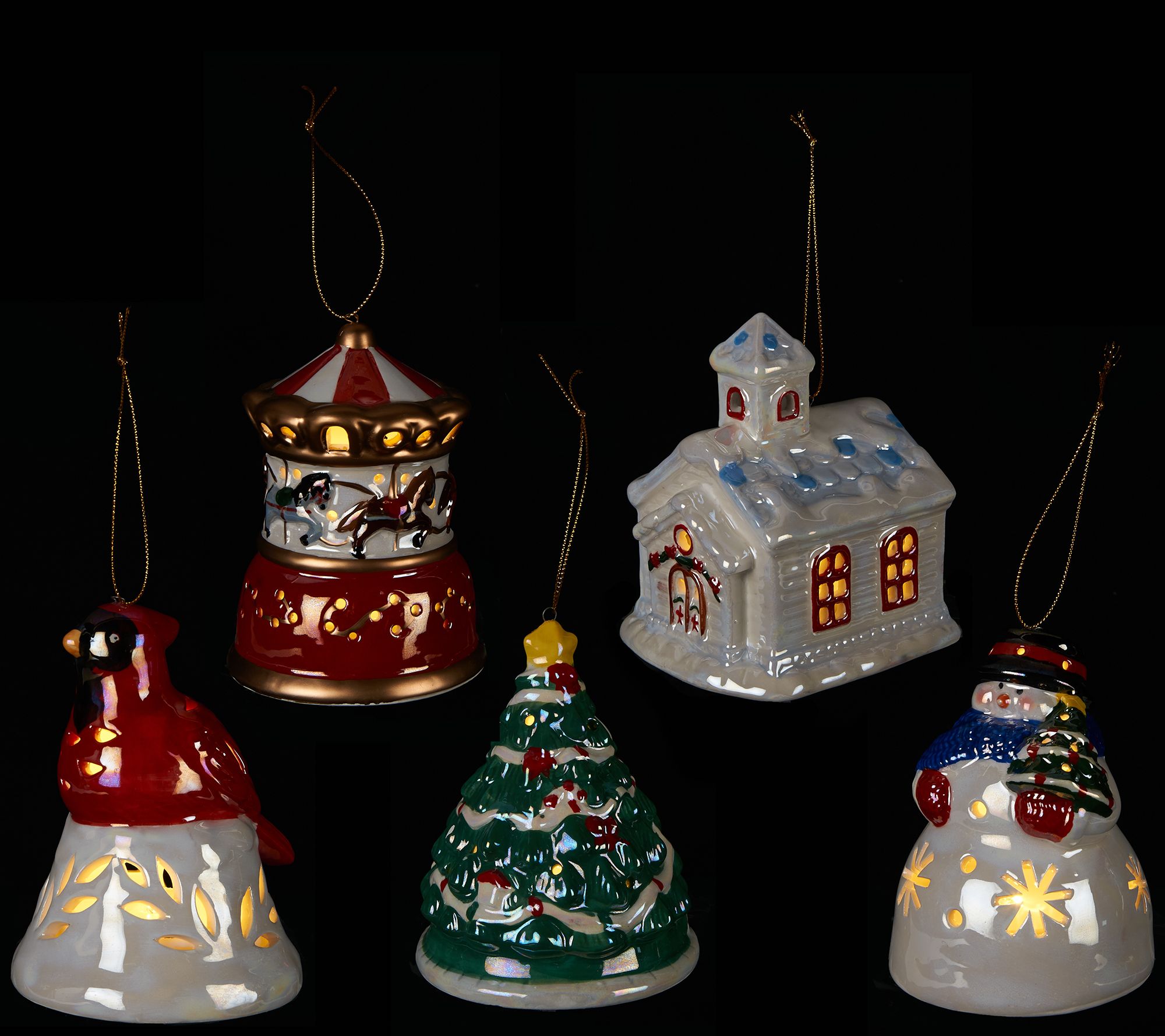 Mr Christmas S 5 Porcelain Illuminated Ornaments With Gift Bags Qvc Com