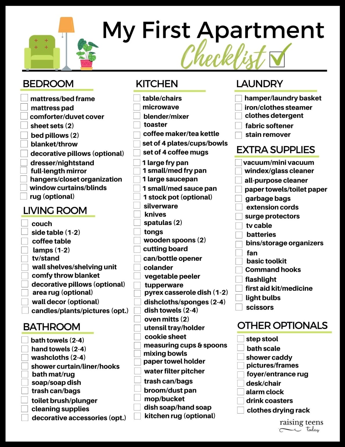 My First Apartment Checklist Free Printable Apartment Checklist