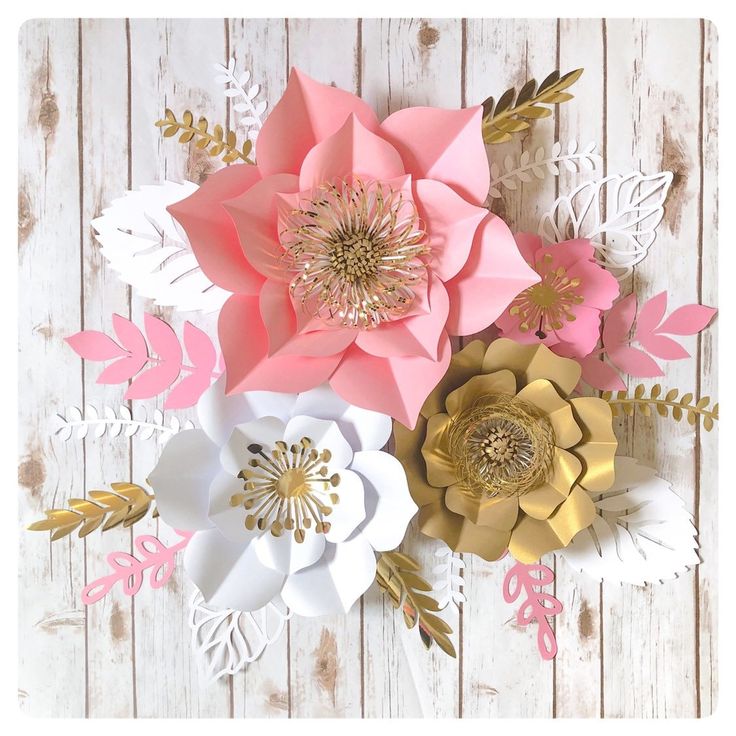 Paper Flowers Wall Decor For Girls Room In Blush Gold White Nursery