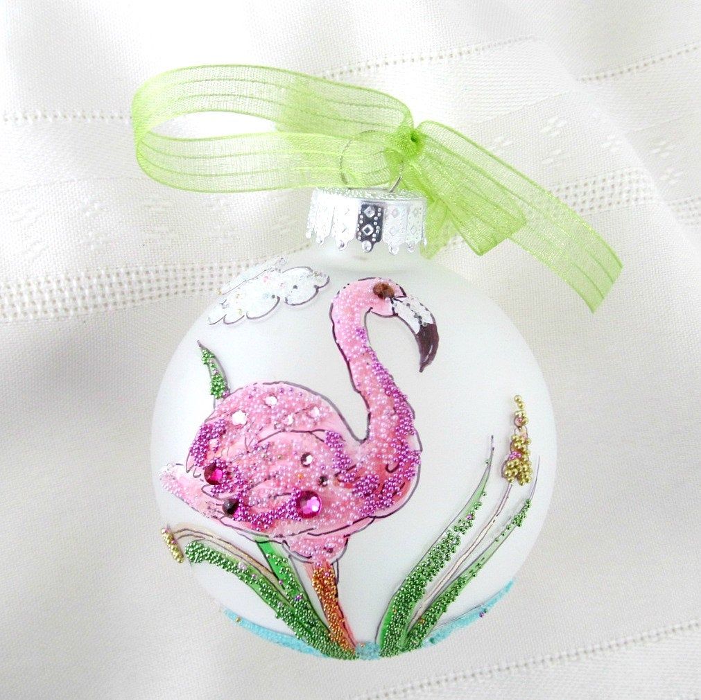 Pink Flamingo Frosted Glass Bulb Ornament Flamingo Xmas Tree Etsy