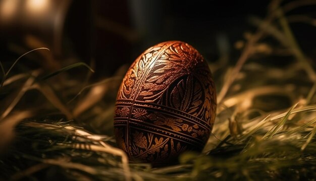 Premium Ai Image Ornate Easter Eggs Decorate Grassy Meadow