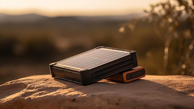 Premium Photo Solar Powered Device On Top Of Rock