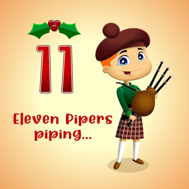 Premium Vector The 12 Days Of Christmas 11Th Day Eleven Pipers Piping Vector Hand Drawn