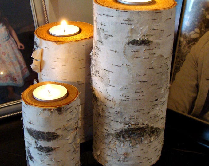 Real Birch Log Candle Holder Set 3 Etsy In 2021 Birch Candles Log