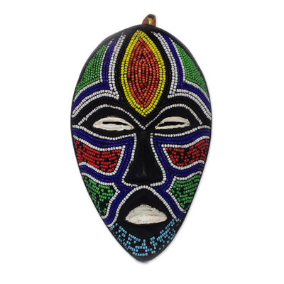 Recycled Glass Beaded African Wood Mask Created In Ghana Beautiful