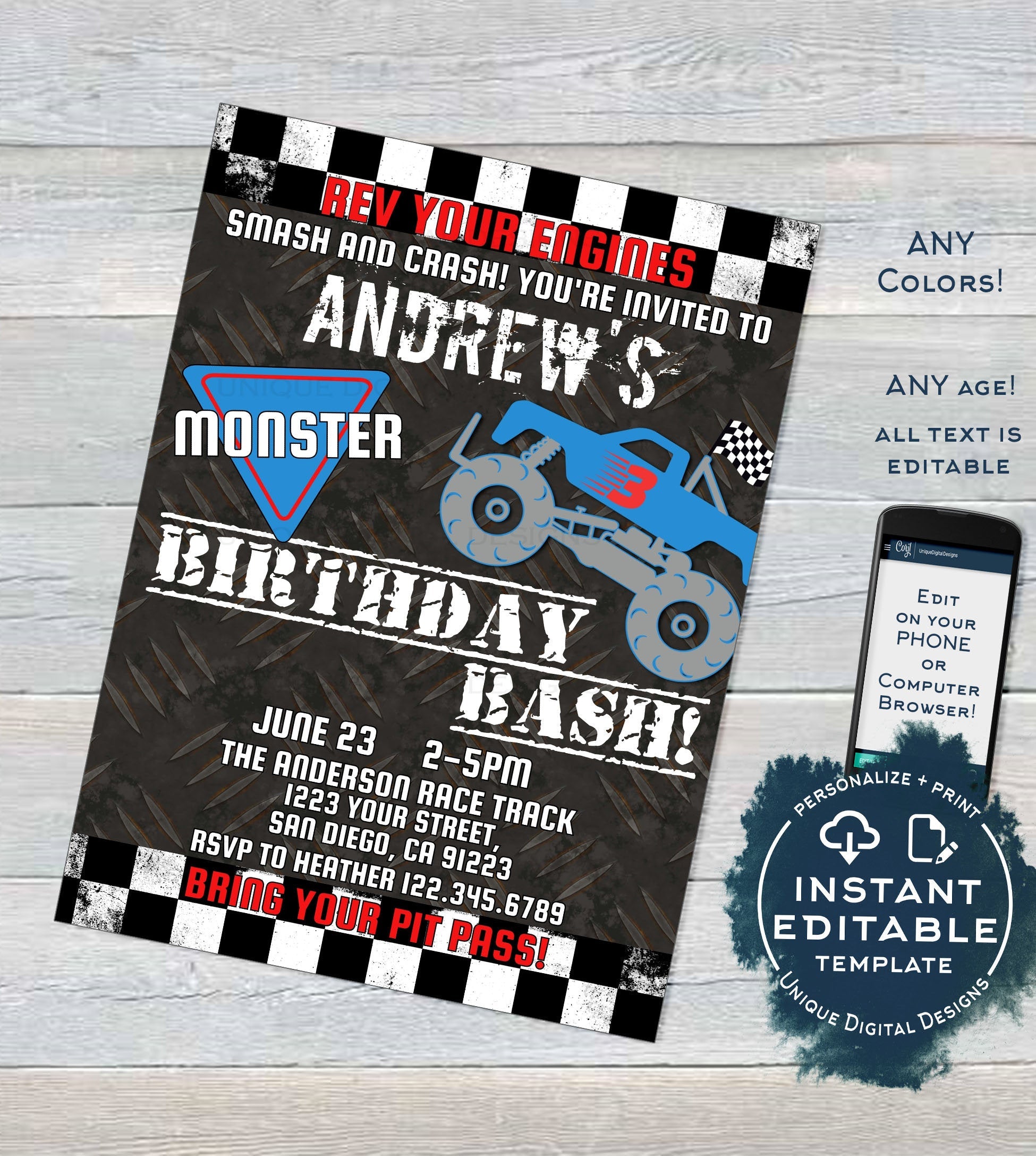 Rev Your Engine Party Invitation Race On Over Birthday Etsy