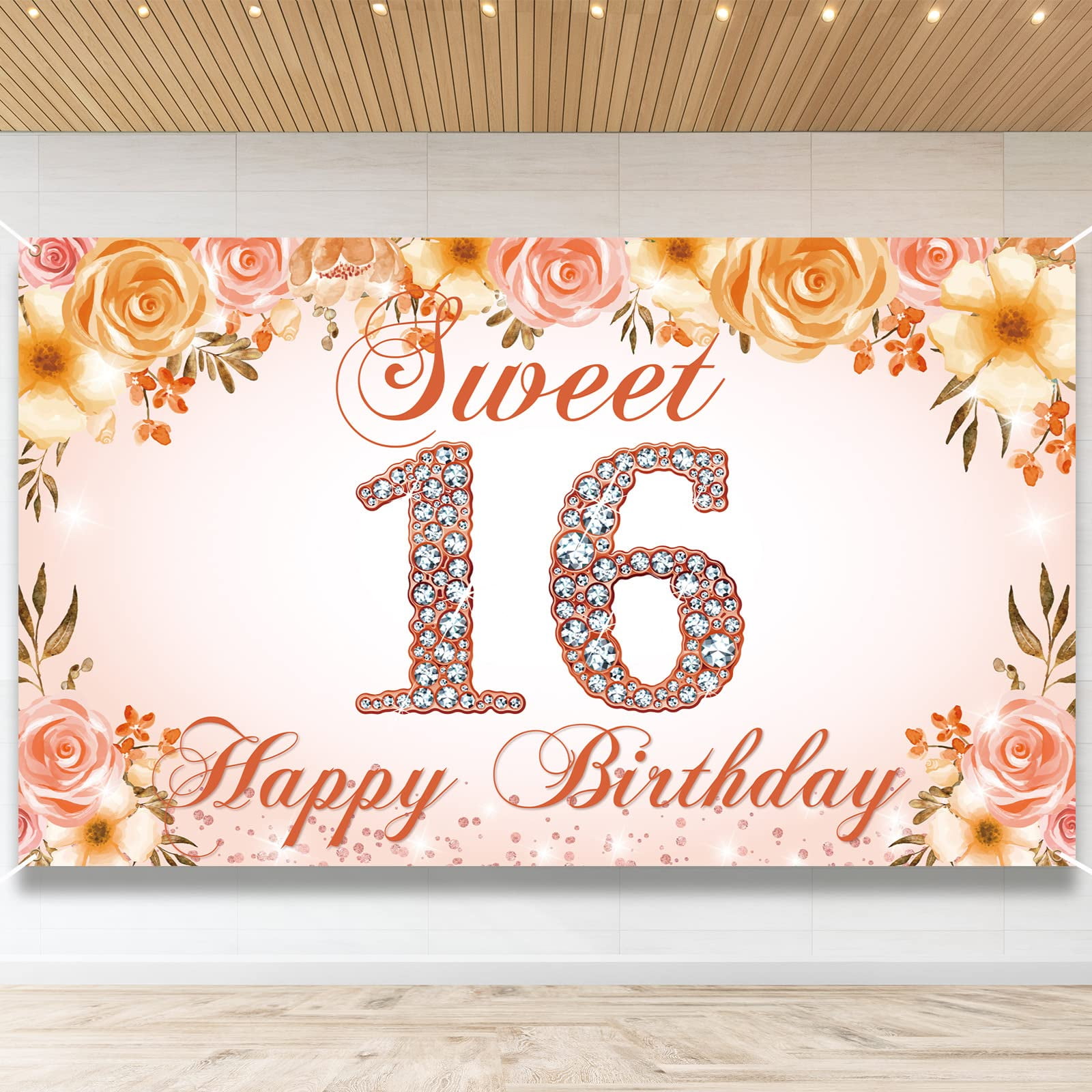 Rose Gold Sweet 16 Party Decorations Backdrop Banner Elevate Your