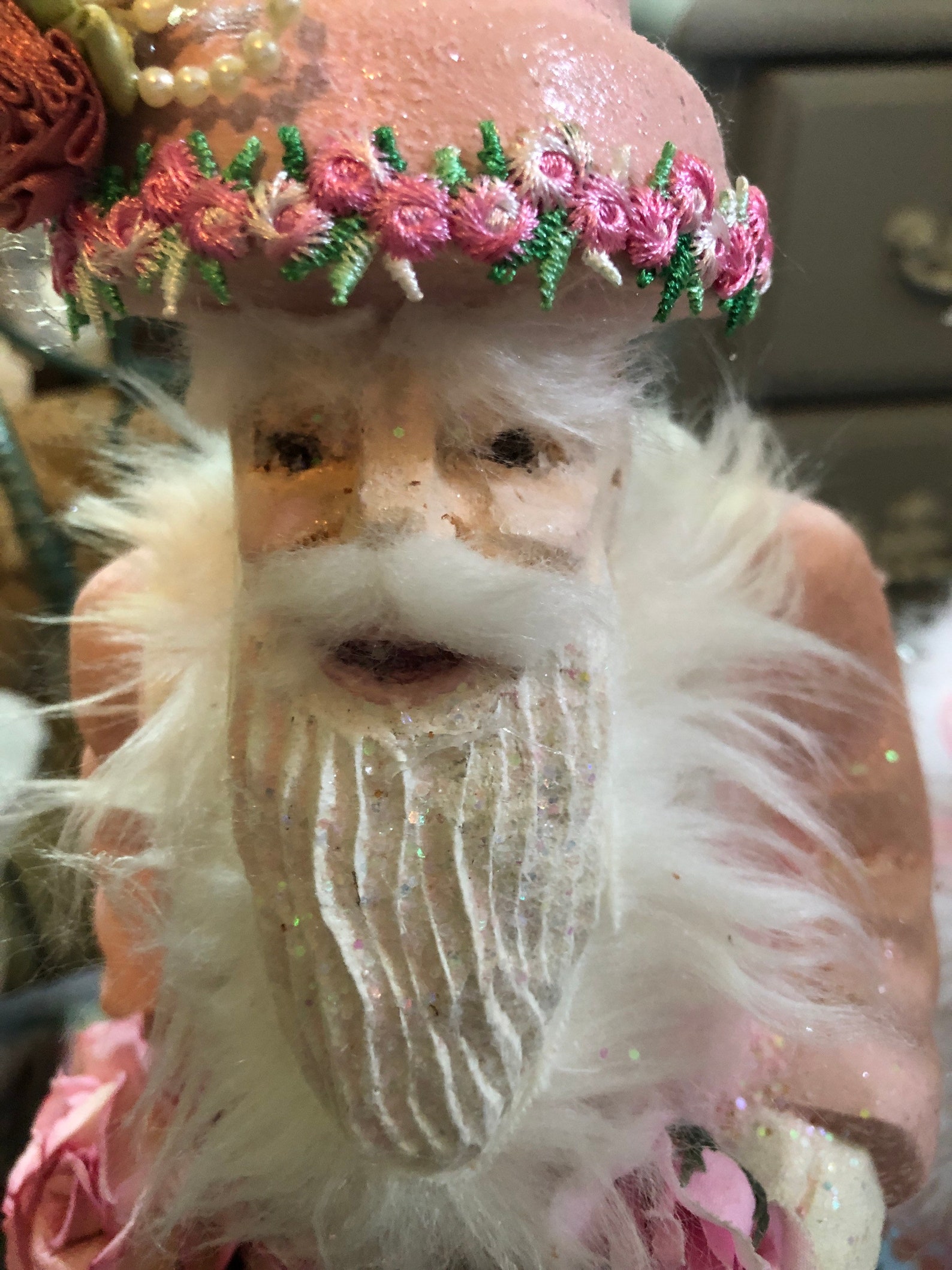 Shabby Chic Santa Wood Carved Santa Pink Santa Shabby Chic Etsy