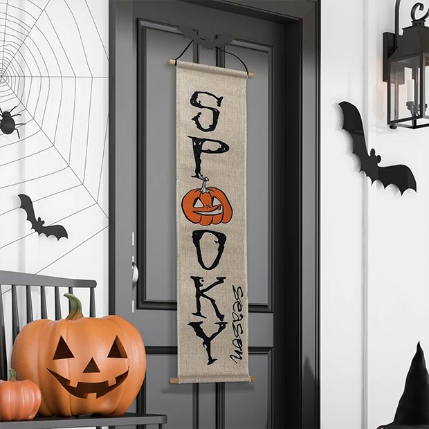 Spooky Hanging Halloween Canvas Door Sign Set Of 2 Antique Farmhouse