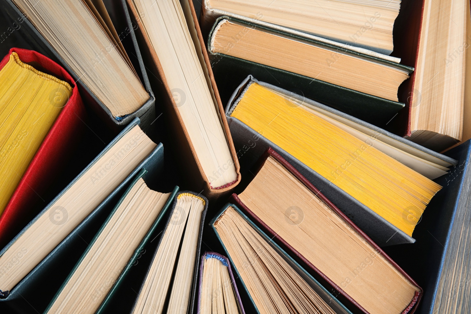 Stack Of Hardcover Books As Background Top View Stock Photo Download On Africa Images 529115