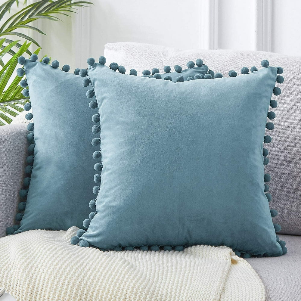 Topfinel Solid Decorative Throw Pillow Covers With Pom Poms Square Soft