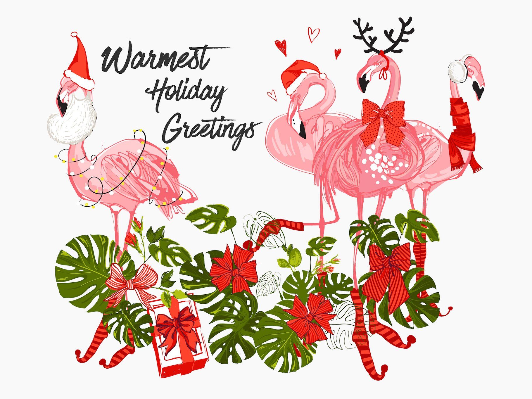 Tropic Christmas Flamingo Vector Set Decorative Illustrations