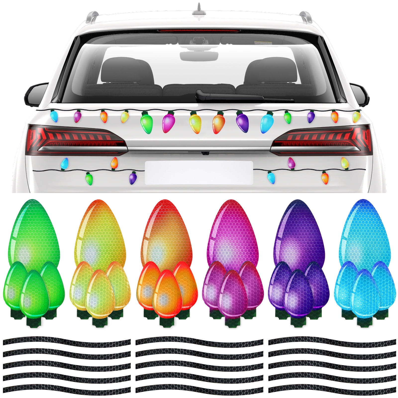 Vegcoo 40 Pieces Reflective Christmas Car Magnets Set Lights Bulb